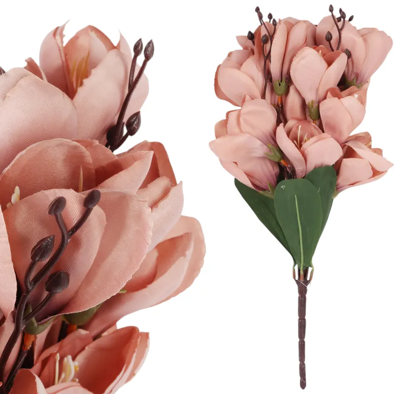 BUKIET MAGNOLII Sztuczne Kwiaty Do Wazonu KOMPOZYCJA Pudrowy Róż 37 cm