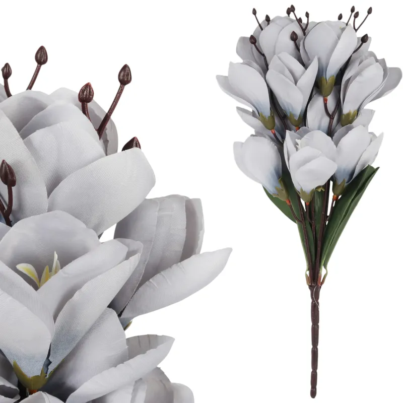 BUKIET MAGNOLII Sztuczne Kwiaty Do Wazonu KOMPOZYCJA 37 cm - Szara