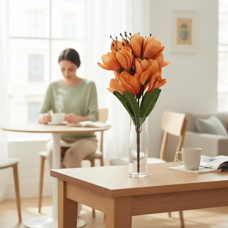 BUKIET MAGNOLII Sztuczne Kwiaty Do Wazonu KOMPOZYCJA 37 cm - Brązowa