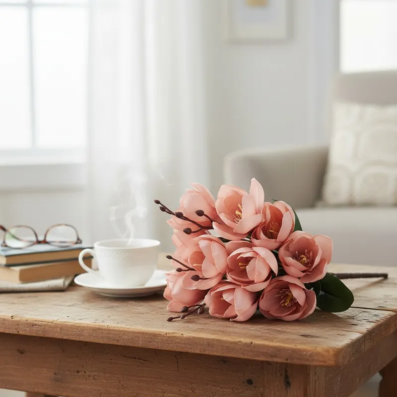 BUKIET MAGNOLII Sztuczne Kwiaty Do Wazonu KOMPOZYCJA Pudrowy Róż 37 cm