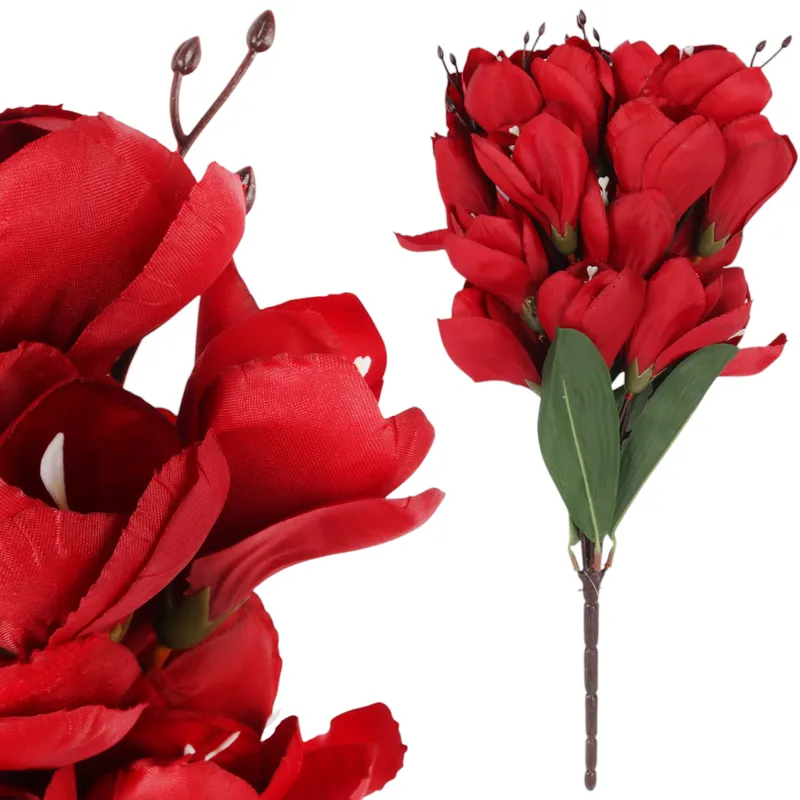 BUKIET MAGNOLII Sztuczne Kwiaty Do Wazonu KOMPOZYCJA 37 cm - Czerwony