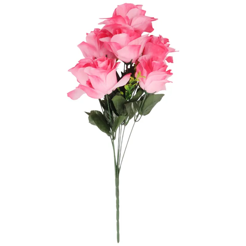 BUKIET 7 RÓŻ Z BUKSZPANEM 52 cm - Różowy