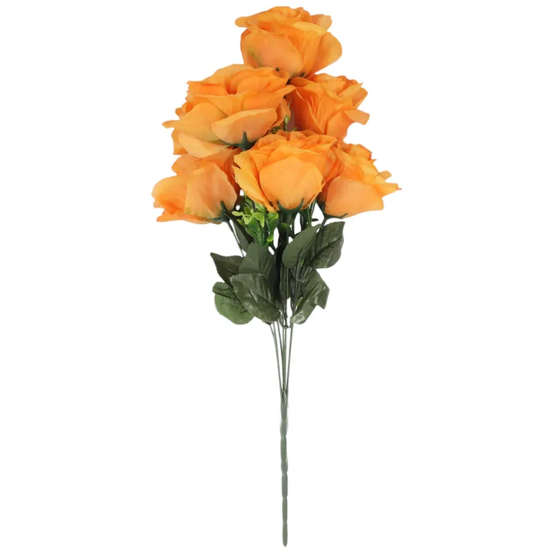BUKIET 7 RÓŻ Z BUKSZPANEM 52 cm - Pomarańczowy