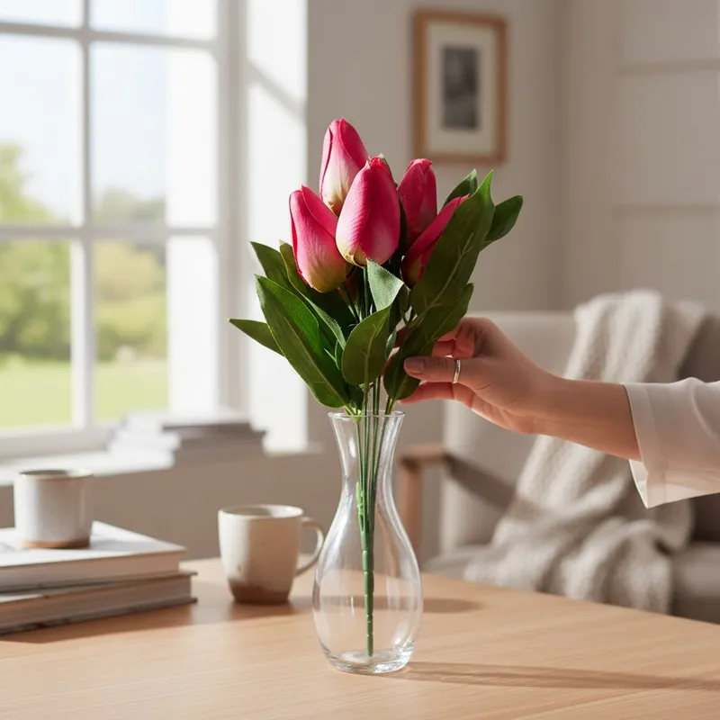 BUKIET 7 TULIPANÓW 34 cm - Różowo-Biały
