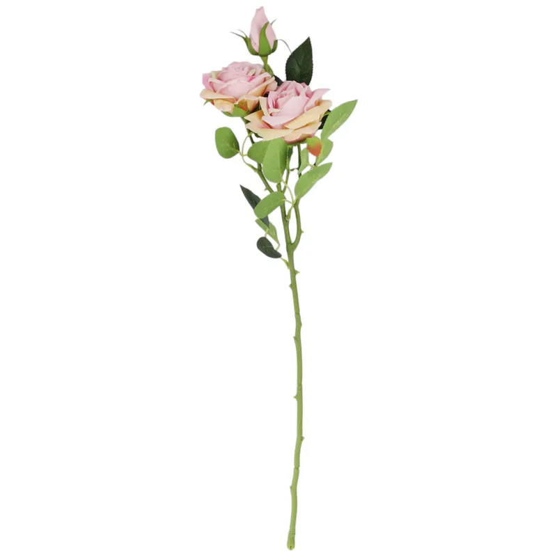 RÓŻA KWIAT SZTUCZNY GAŁĄZKA 3 KWIATÓW Do Wazonu 56 cm - Różowa