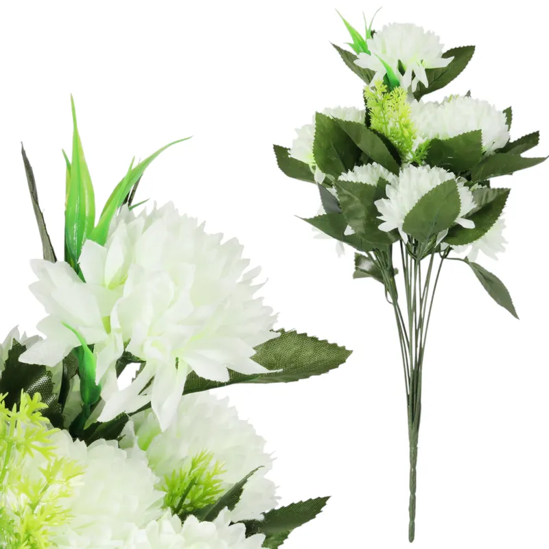 Bukiet 12 Chryzantem Z Dodatkami Kolor 42 cm - Biały