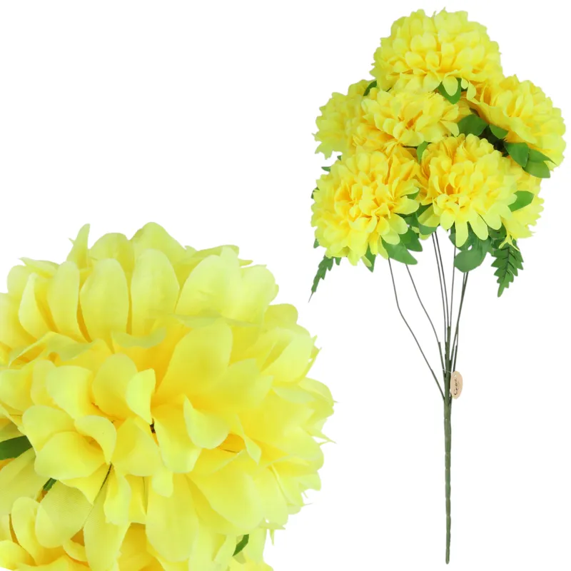 Bukiet 7 Dużych Chryzantem Sztucznych 72cm W Kolorze ŻÓŁTYM