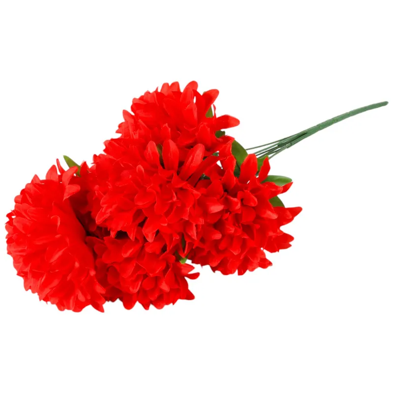 Bukiet 7 Chryzantem Z Paprotką W Kolorze 55 cm - Czerwone
