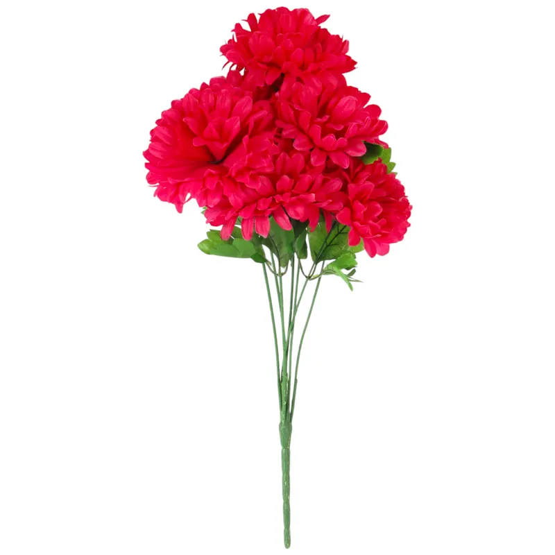 Bukiet 7 Chryzantem Z Paprotką W Kolorze Ciemno-Różowym 55 cm