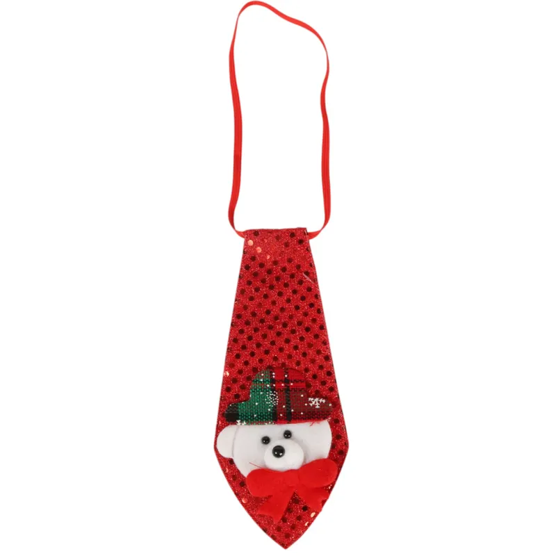 Krawat Świąteczny Z Motywem Misia 23 cm - Czerwony