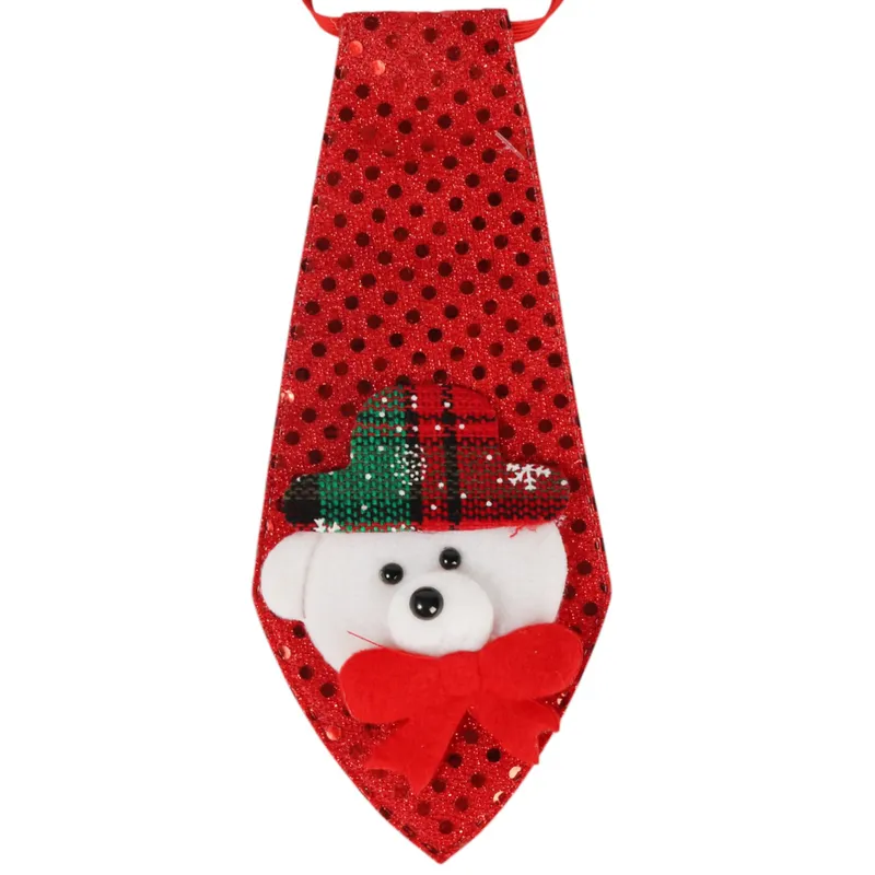 Krawat Świąteczny Z Motywem Misia 23 cm - Czerwony