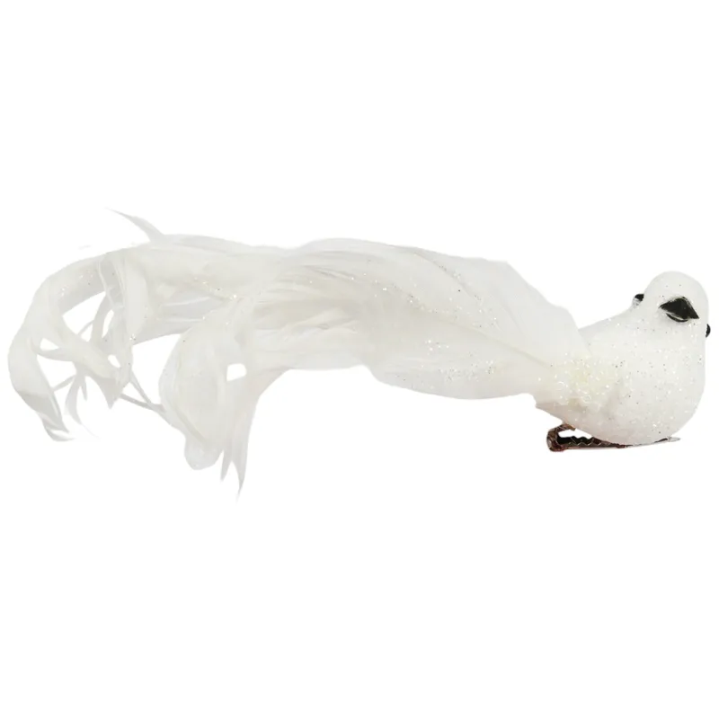 Komplet 3 Białych Ptaków Z Brokatem Na Klamrach, 16 cm