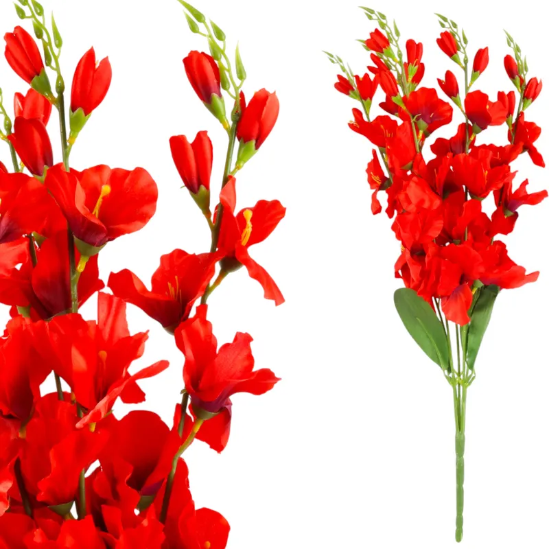 BUKIET 5 GAŁĄZEK MIECZYKÓW GLADIOLA 67 cm - Czerwona