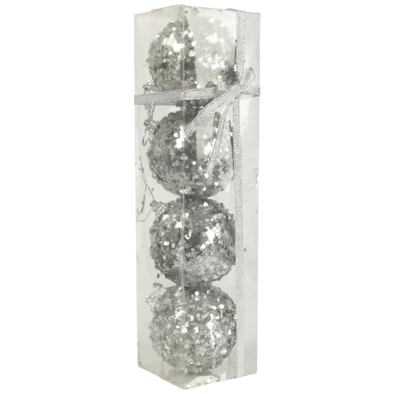 Kpl. 4 Bombek Styropianowych Z Cekinami 6 cm - SREBRNE