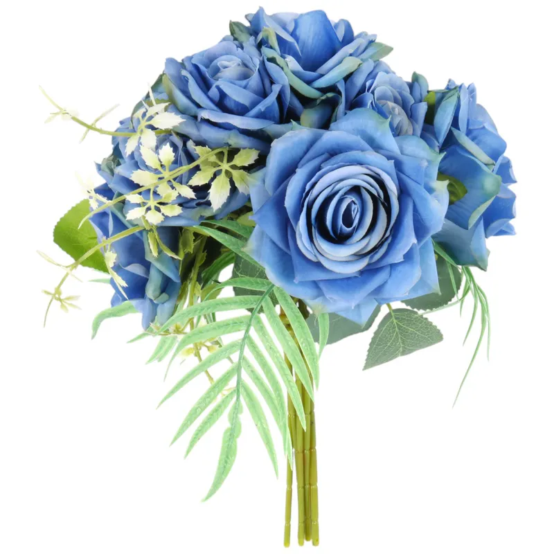 Elegancki Bukiet 10 Róż Do Wazonu 30 cm - Niebieski