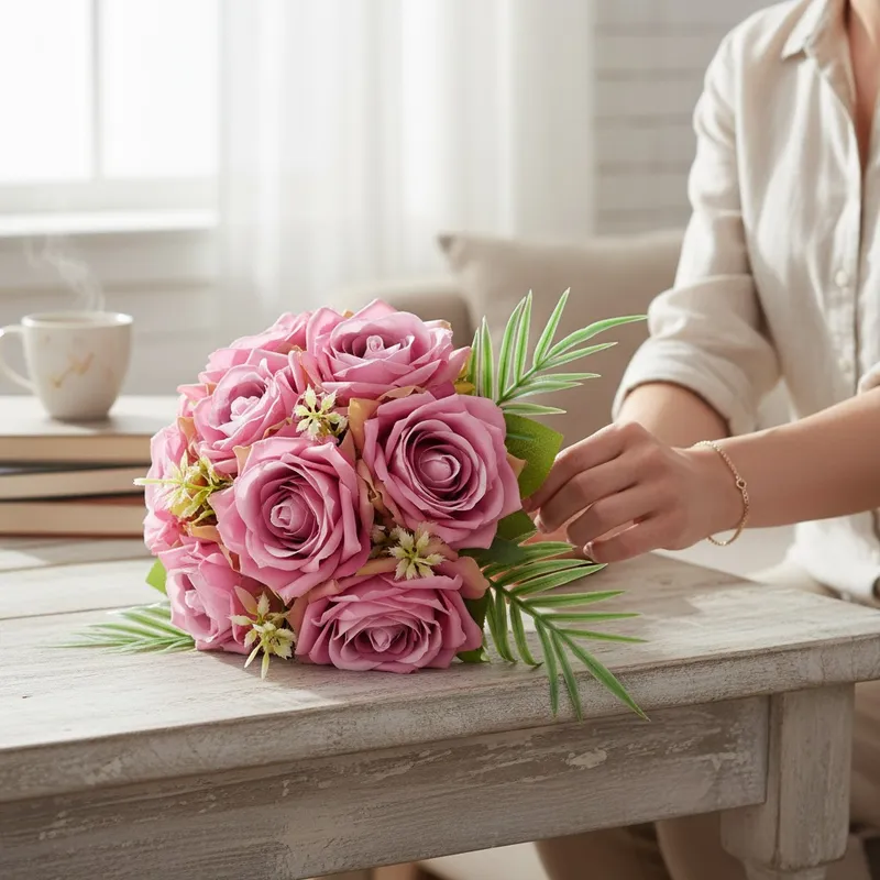 Elegancki Bukiet 10 Róż Do Wazonu 30 cm - Różowy