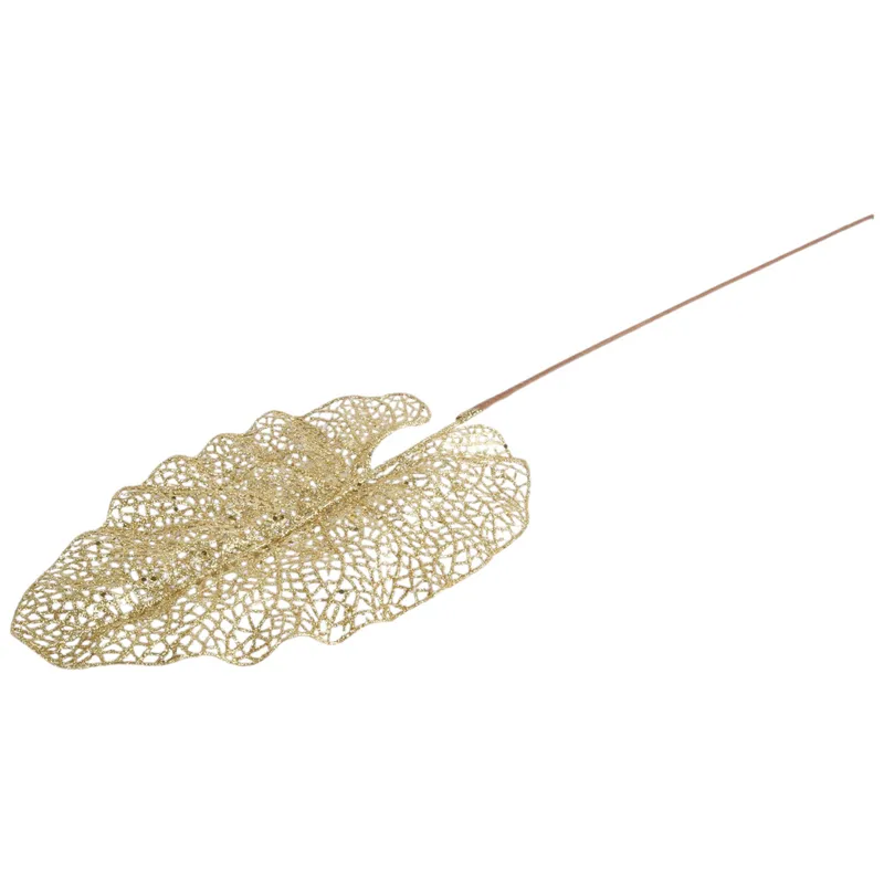 Gałązka Ażurowego Liścia W Kolorze Złotym 80 cm