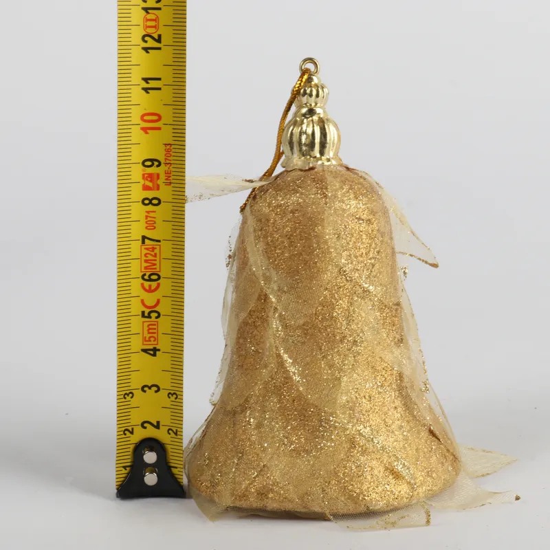 Dekorowana Bombka W Kształcie Dzwonka Z Brokatowymi Płatkami Materiału 12 cm - Złota