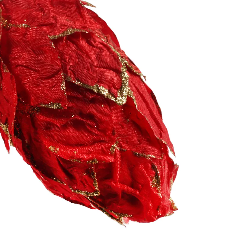 Dekorowana Bombka W Kształcie Szyszki Z Brokatowymi Płatkami Materiału 15 cm - Czerwona