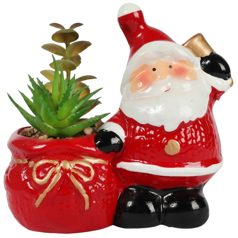 Ceramiczna Ozdoba Świąteczna Mikołaj Z Sukulentem W Wazonie