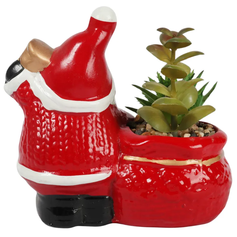 Ceramiczna Ozdoba Świąteczna Mikołaj Z Sukulentem W Wazonie