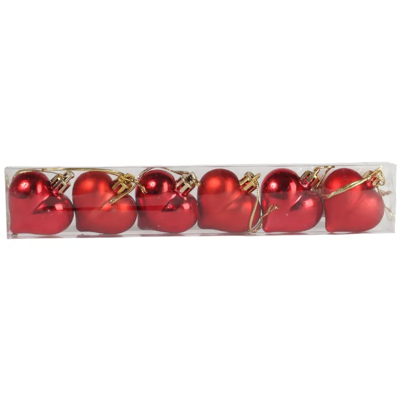 Komplet 6 Bombek Plastikowych SERCA 4.5 cm - CZERWONE