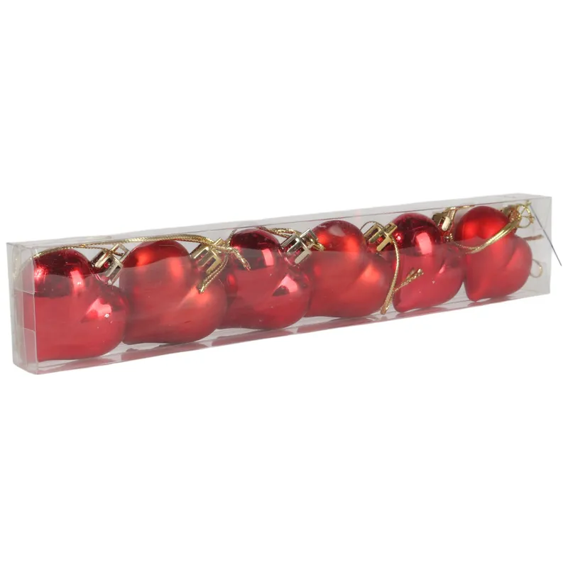 Komplet 6 Bombek Plastikowych SERCA 4.5 cm - CZERWONE