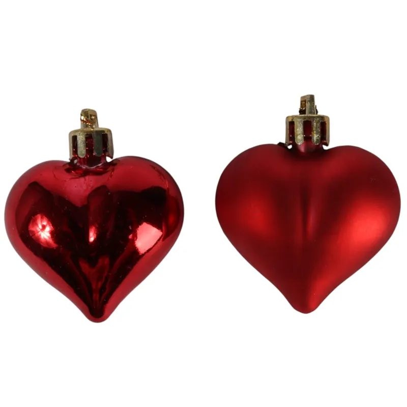 Komplet 6 Bombek Plastikowych SERCA 4.5 cm - CZERWONE