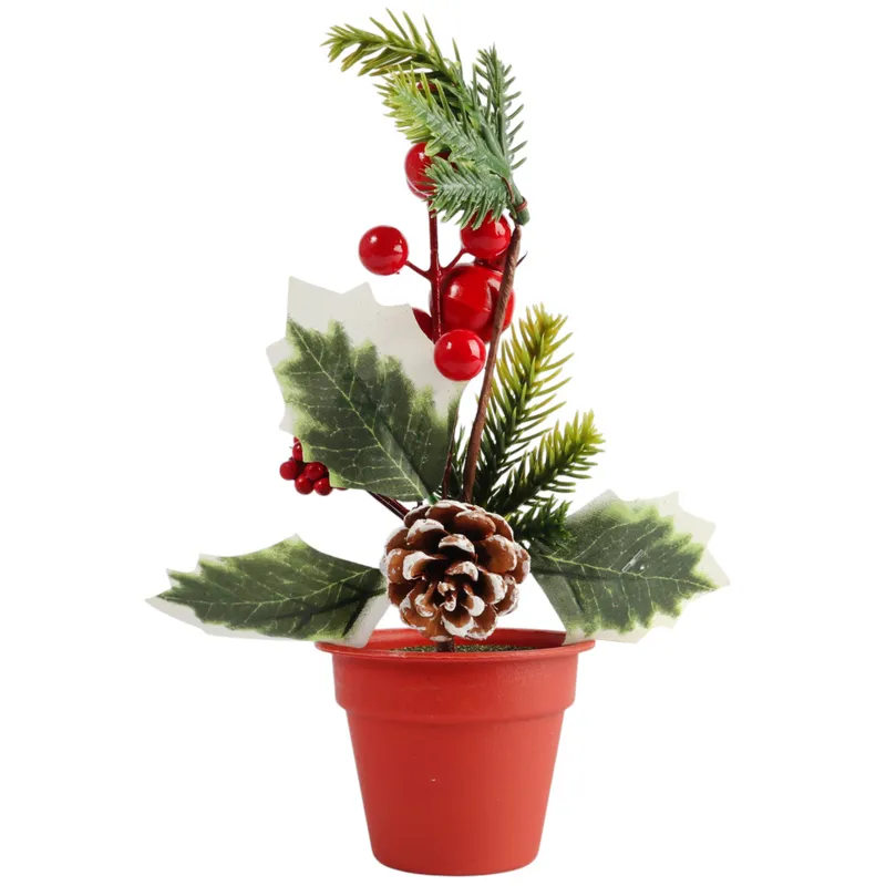 Dekoracja Bożonarodzeniowa Z Szyszką I Jarzębiną W Doniczce 23 cm