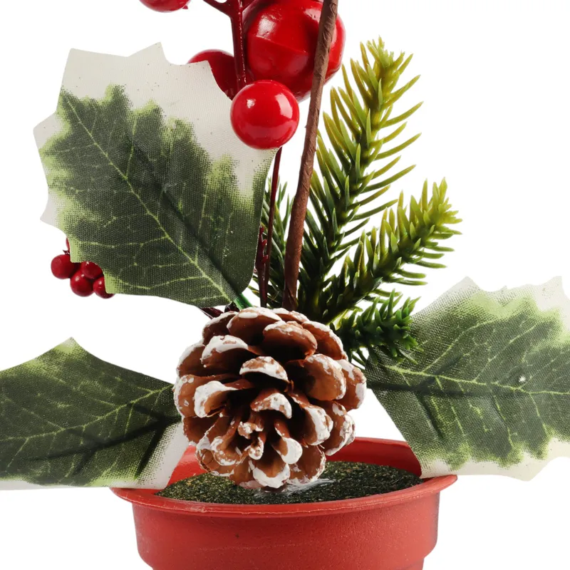 Dekoracja Bożonarodzeniowa Z Szyszką I Jarzębiną W Doniczce 23 cm