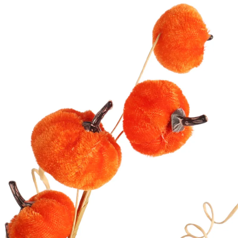Dynie Welurowe Na Gałązce W Kolorze Pomarańczowym 6 szt. Na Jesień I Halloween