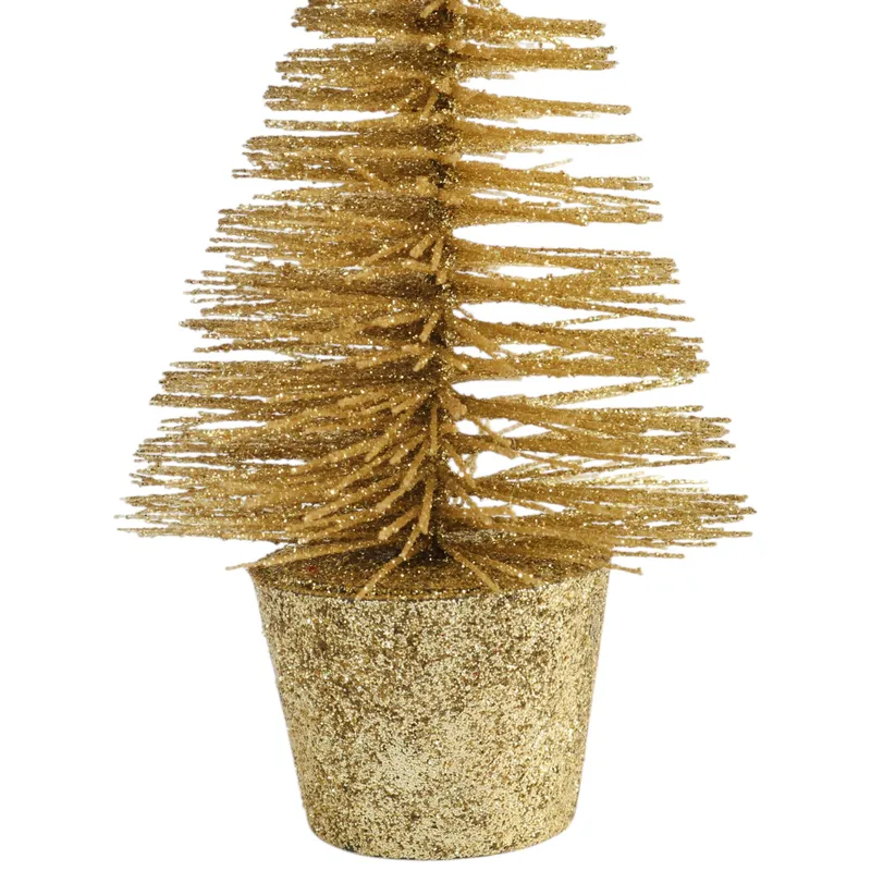 Choinka Brokatowa Dekoracja Z Gwiazdą W Doniczce 15x7 cm - Złota