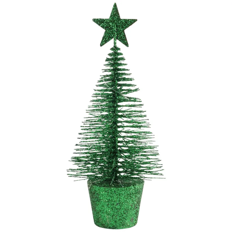 Choinka Brokatowa Dekoracja Z Gwiazdą W Doniczce 15x7 cm - Zielona