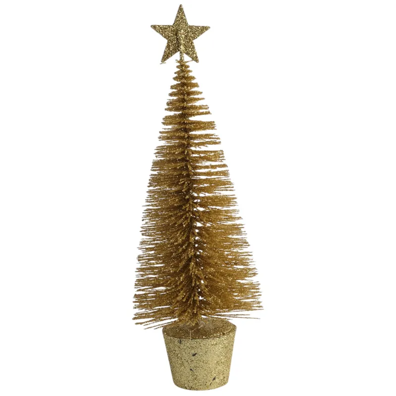 Choinka Brokatowa Dekoracja Z Gwiazdą W Doniczce 18x7 cm - Złota