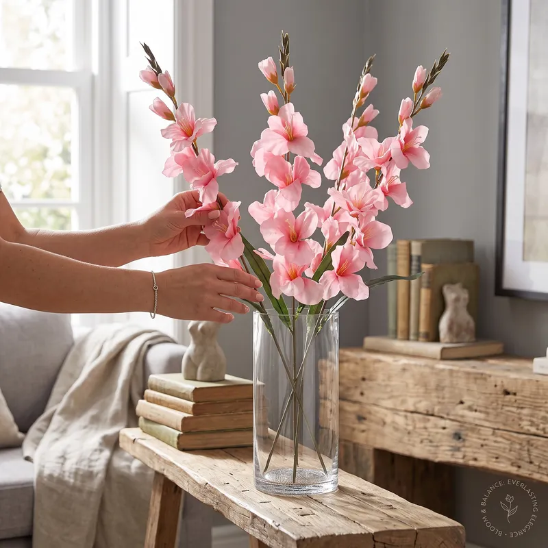 MIECZYK Kwiat Sztuczny Do Wazonu GLADIOLA 76 cm Jasno-Różowa