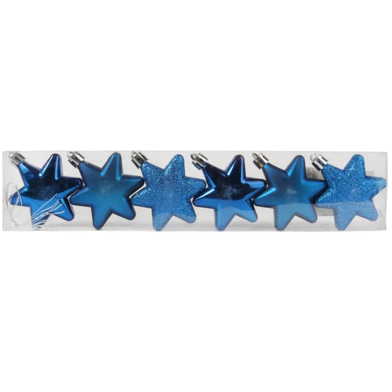 Komplet 6 Bombek Plastikowych- Gwiazdki 5.5 cm Kolor - Niebieski
