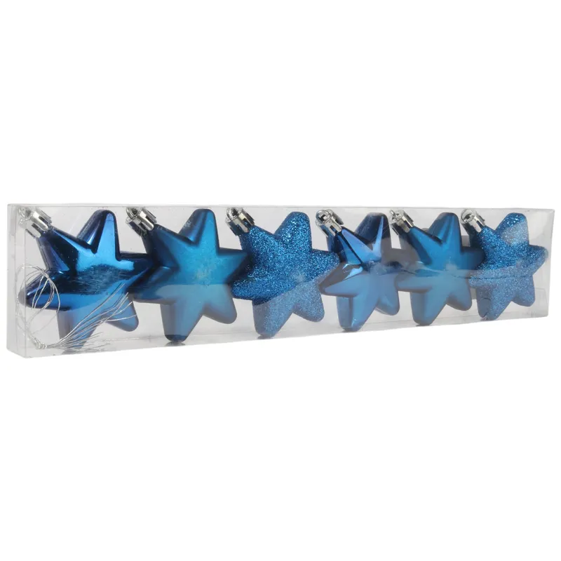 Komplet 6 Bombek Plastikowych- Gwiazdki 5.5 cm Kolor - Niebieski