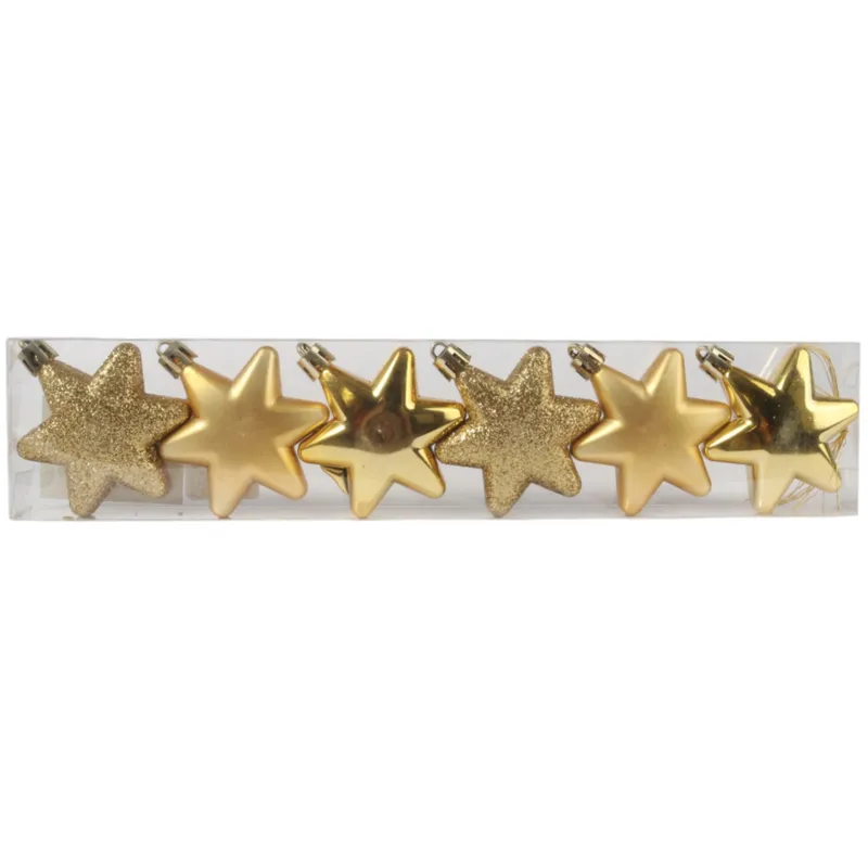 Komplet 6 Bombek Plastikowych- Gwiazdki 5.5 cm Kolor - Złoty