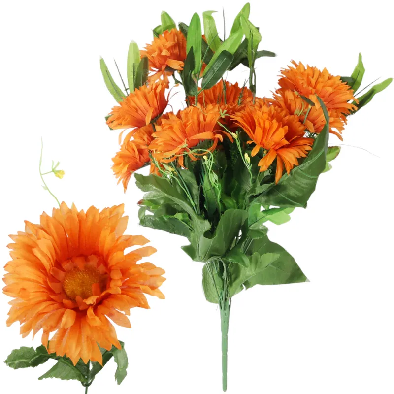 BUKIET 18 GERBER Z DODATKAMI Sztuczne Kwiaty Do Wazonu KOMPOZYCJA 52 cm - POMARAŃCZOWA