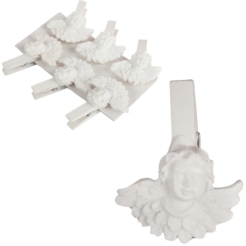 Klamrki Z Figurkami Aniołów 4.5 cm Zestaw 6 Sztuk OZDOBA DEKORACJA - Białe
