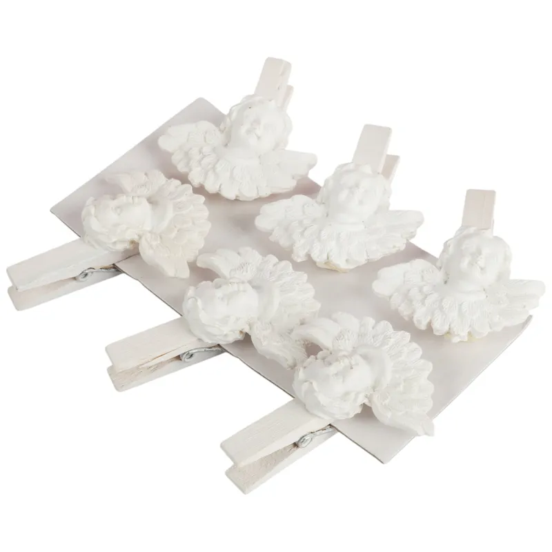 Klamrki Z Figurkami Aniołów 4.5 cm Zestaw 6 Sztuk OZDOBA DEKORACJA - Białe