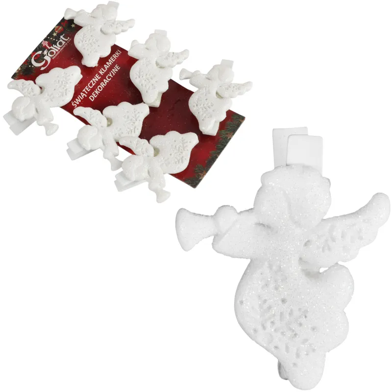Klamrki Z Figurkami Aniołów 4.5 cm Zestaw 6 Sztuk OZDOBA DEKORACJA - Białe