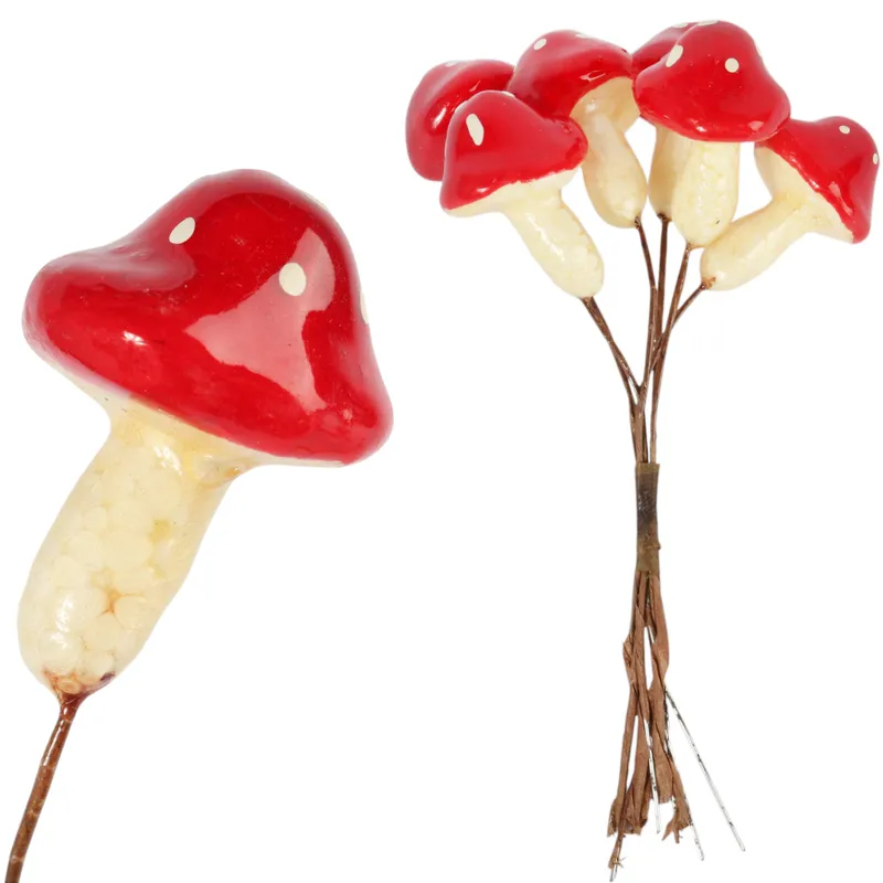 Muchomory Muchomorki Grzyby Na Piku Ozdoby Dekoracyjne 4 cm 6 szt - Czerwone