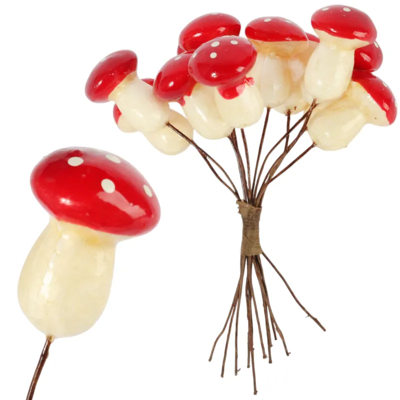 Muchomory Muchomorki Grzyby Na Piku Ozdoby Dekoracyjne 3 cm 12 szt - Czerwone