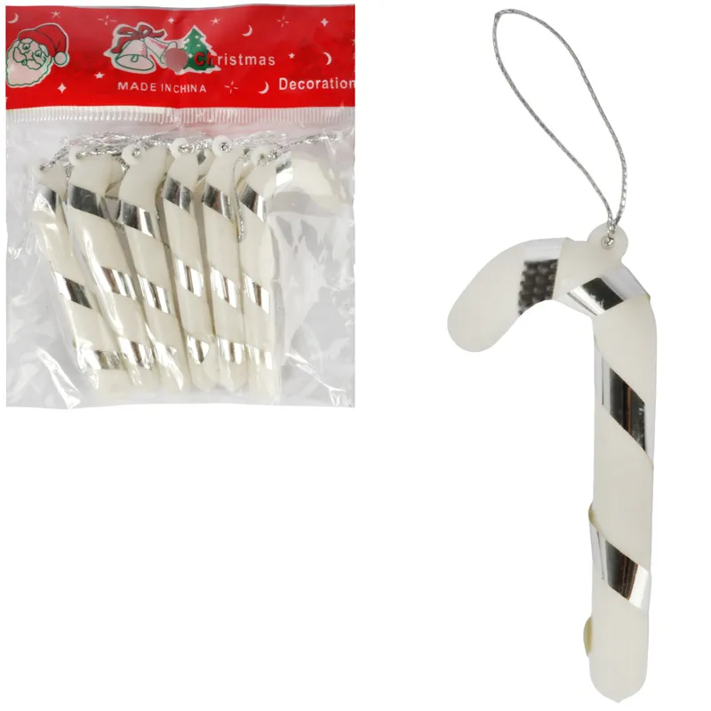 Laski Zawieszki Bożonarodzeniowe 6 szt 6 cm - Biało-Srebrne