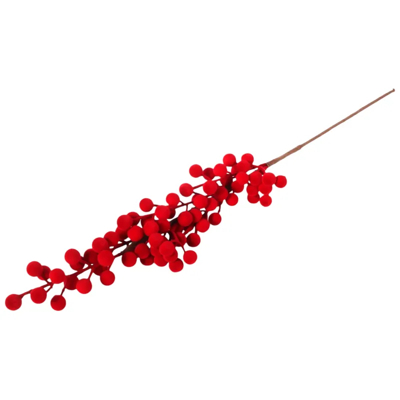 Gałązka Sztuczna Głóg Jarzębina Kulki 62 cm Aksamitna Flokowana