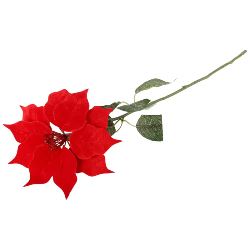 Gałązka Eleganckiej Welurowej Poinsecji Gwiazda Betlejemska 68 cm Kolor - Czerwony