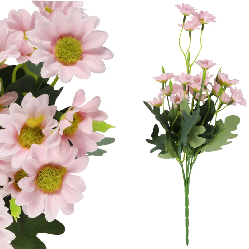 Bukiet Jasno-Różowych Margaretek - 5 Gałązek - Sztuczne Kwiaty O Wysokości 32 cm