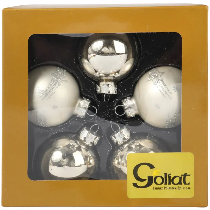 Bombki Szklane Z Brokatowym Dekorem – Komplet 5 szt. 6 cm - Srebrne