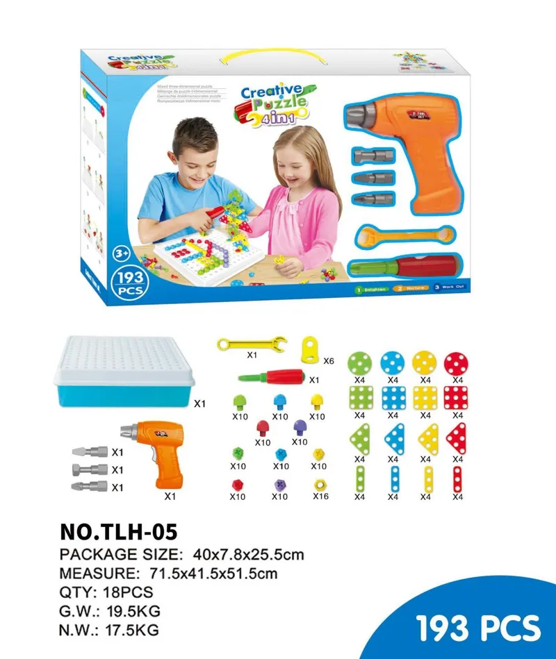Puzzle Konstrukcyjne W Pudełku 193 Elementy Z Narzędziami TUM-TUM